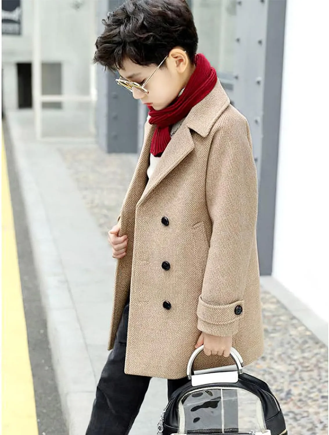 Boys Peacoat Notch Lapel Double Breasted Trench Coat Classic Winter Jacket for 3-10 Years