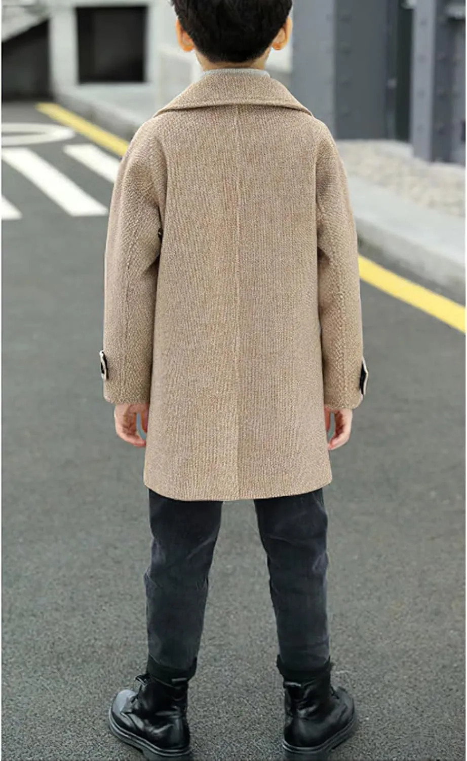 Boys Peacoat Notch Lapel Double Breasted Trench Coat Classic Winter Jacket for 3-10 Years