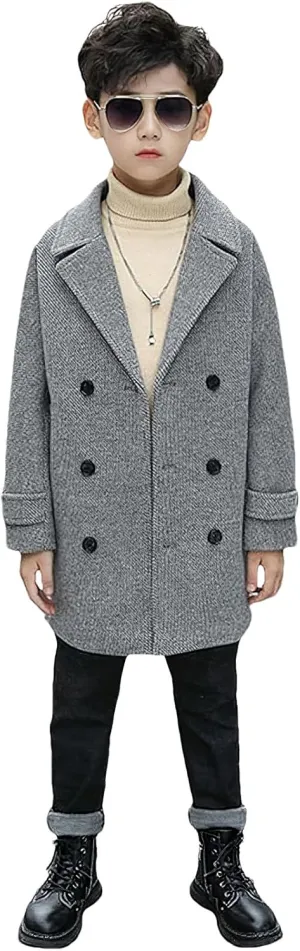 Boys Peacoat Notch Lapel Double Breasted Trench Coat Classic Winter Jacket for 3-10 Years