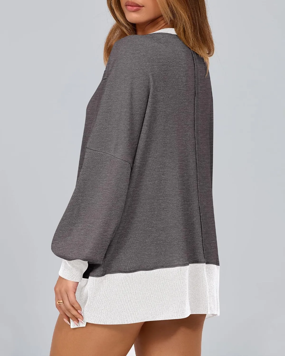 BTFBM Women's Oversized Sweatshirts Casual Long Sleeve Crewneck Side Slit Knit Tops 2024 Fall Loose Pullover Sweatshirt