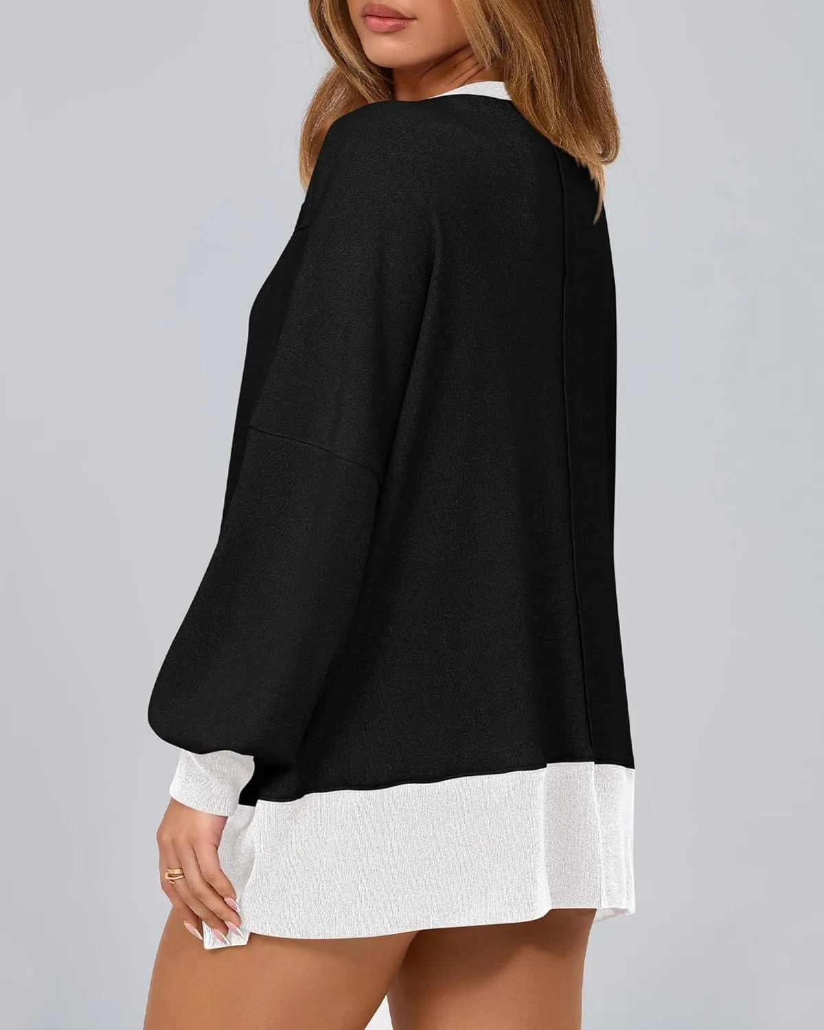BTFBM Women's Oversized Sweatshirts Casual Long Sleeve Crewneck Side Slit Knit Tops 2024 Fall Loose Pullover Sweatshirt