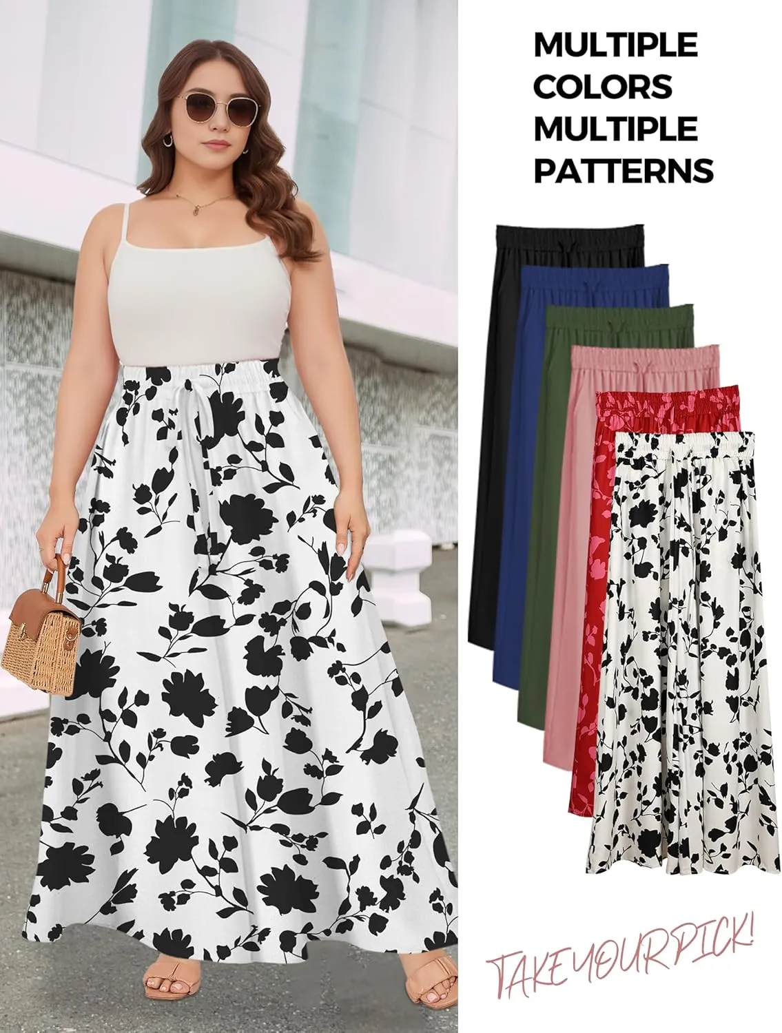 Buauty Women's Wide Leg Pants High Waist Palazzo Pants Boho Flowy Dress Pants 2024 Summer Trendy Casual Lounge Beach Trousers