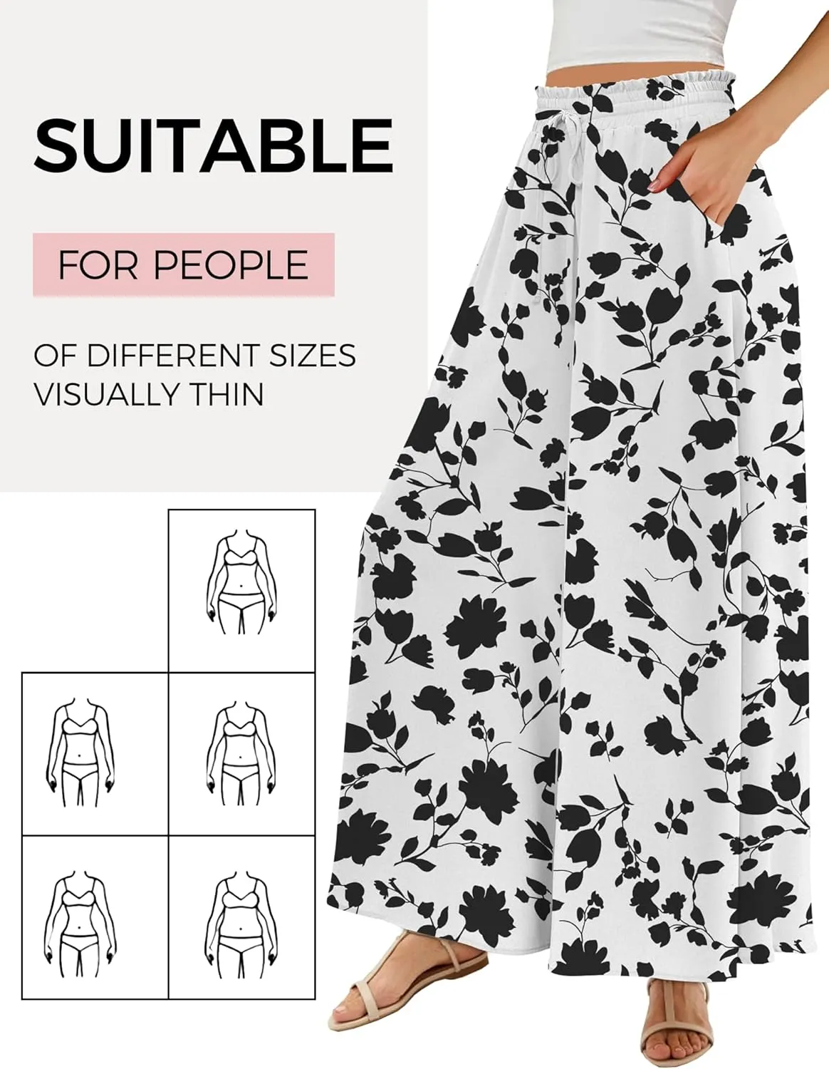 Buauty Women's Wide Leg Pants High Waist Palazzo Pants Boho Flowy Dress Pants 2024 Summer Trendy Casual Lounge Beach Trousers