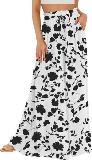 Buauty Women's Wide Leg Pants High Waist Palazzo Pants Boho Flowy Dress Pants 2024 Summer Trendy Casual Lounge Beach Trousers