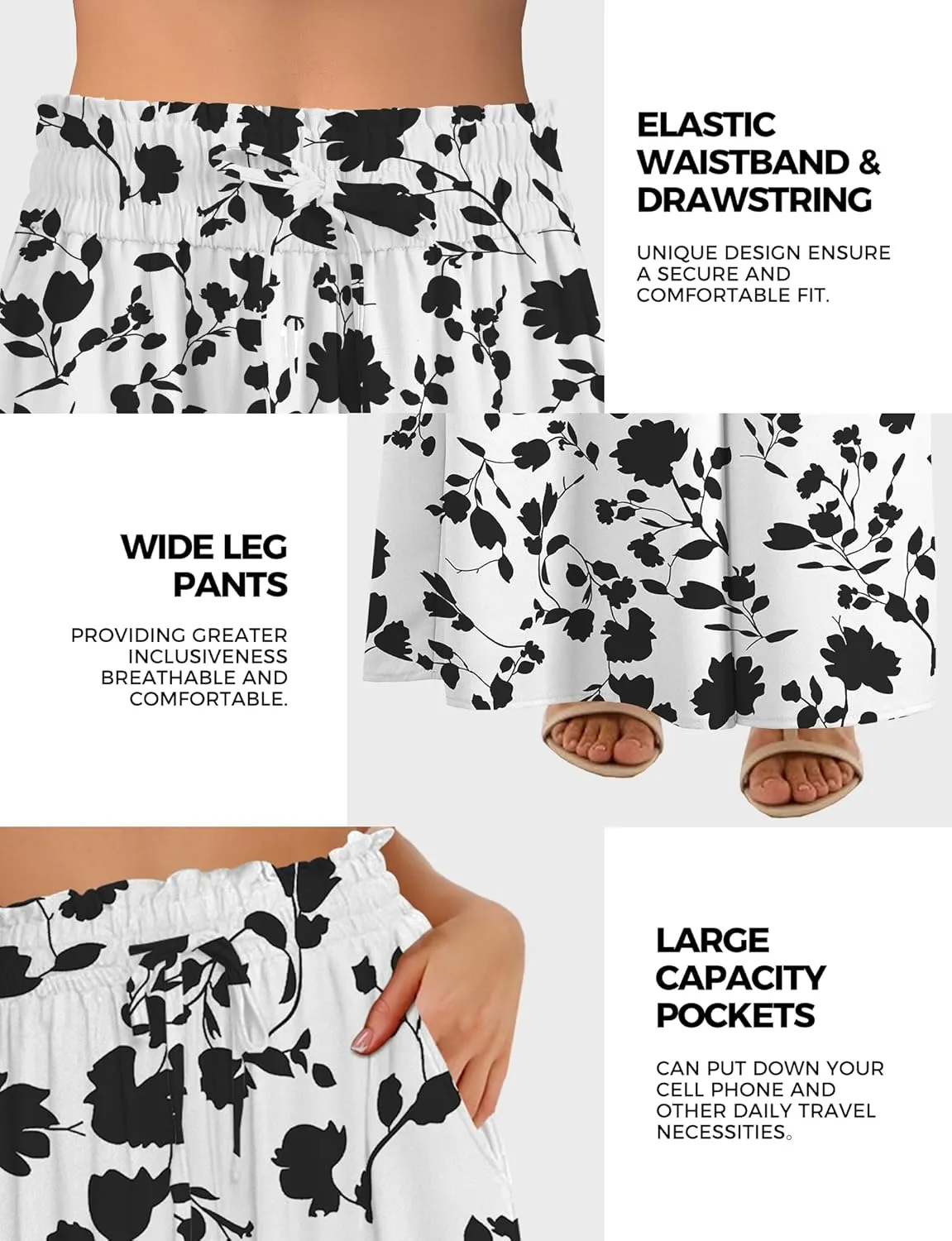 Buauty Women's Wide Leg Pants High Waist Palazzo Pants Boho Flowy Dress Pants 2024 Summer Trendy Casual Lounge Beach Trousers