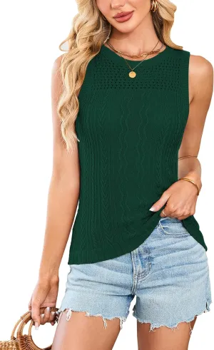 Cakulo Summer Crochet Tank Tops for Women 2025 Sleeveless Ribbed Cable Knit Crew Neck Spring Sweater Vest Top