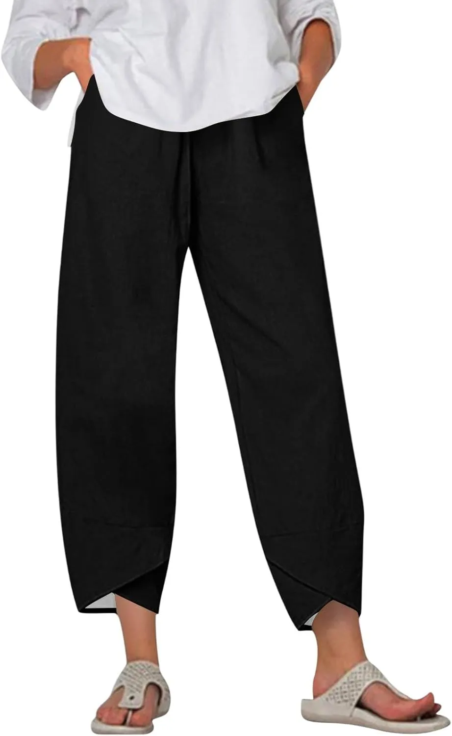 Capri Pants for Women- Cotton Flowy Stretch Casual Loose Jogging Workout Baggy Striped Trendy Travel Light Weight