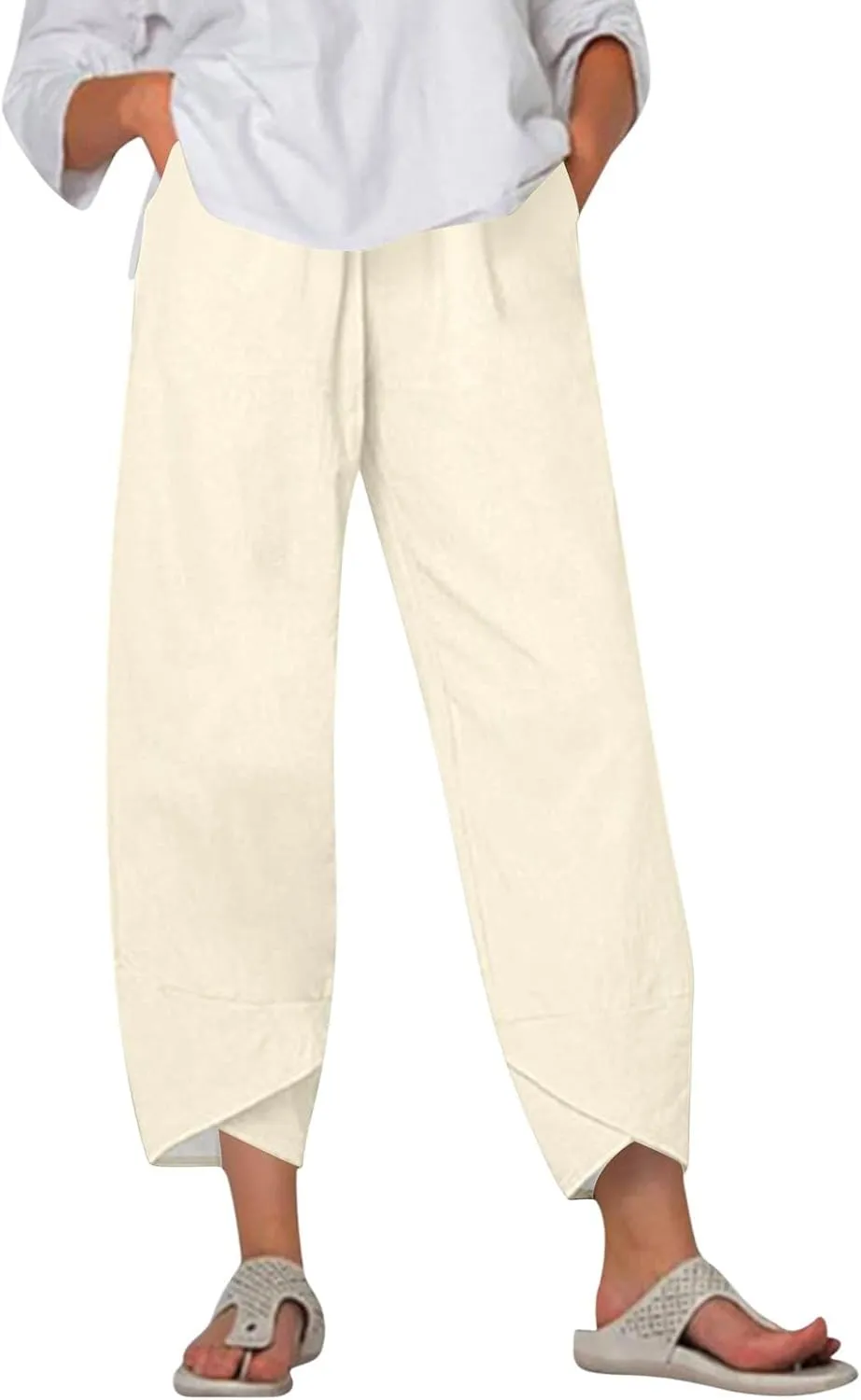 Capri Pants for Women- Cotton Flowy Stretch Casual Loose Jogging Workout Baggy Striped Trendy Travel Light Weight