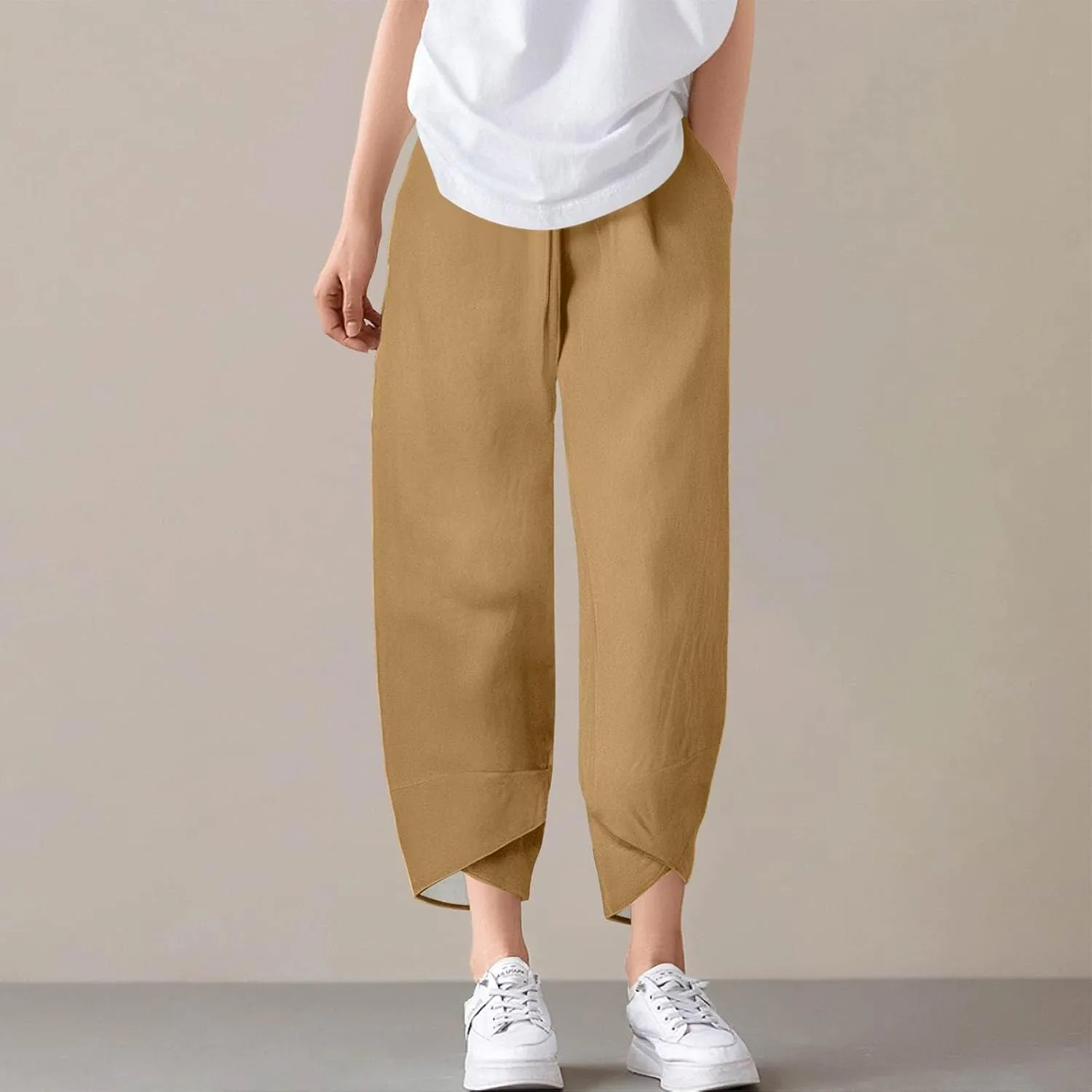Capri Pants for Women- Cotton Flowy Stretch Casual Loose Jogging Workout Baggy Striped Trendy Travel Light Weight