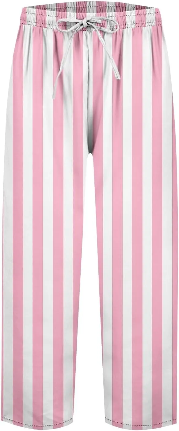 Capri Pants for Women- Elastic Waist Beach Travel Striped Jogging Workout Baggy Stretch Trendy Loose Light Weight