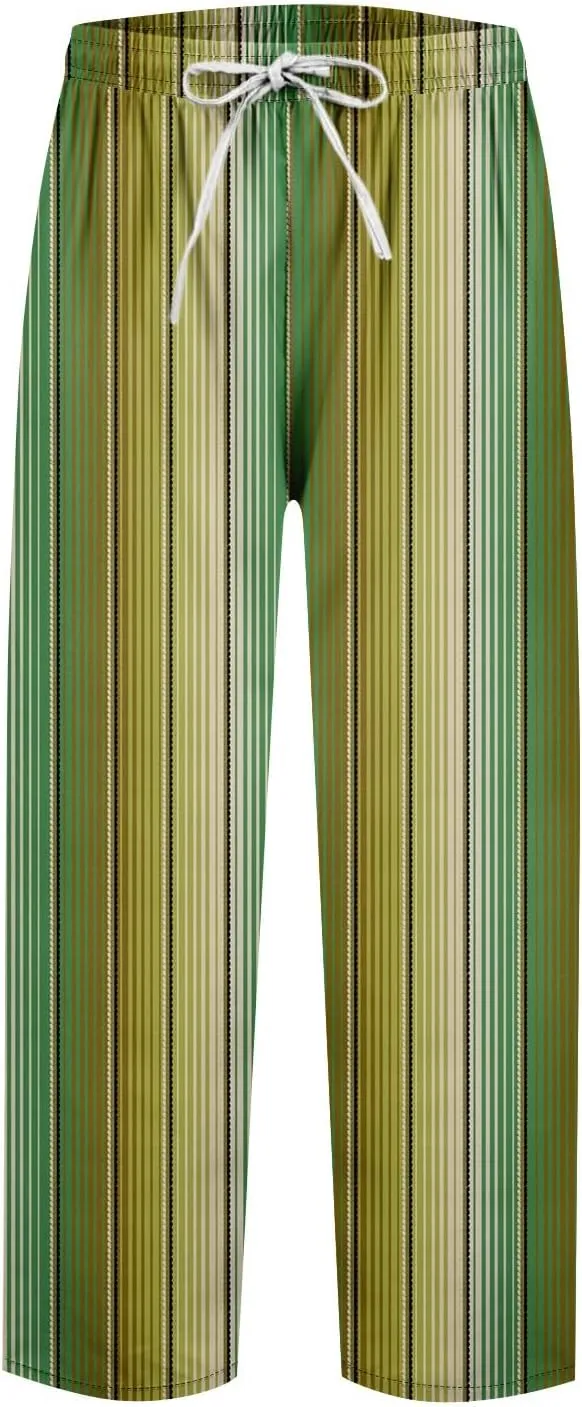 Capri Pants for Women- Elastic Waist Beach Travel Striped Jogging Workout Baggy Stretch Trendy Loose Light Weight