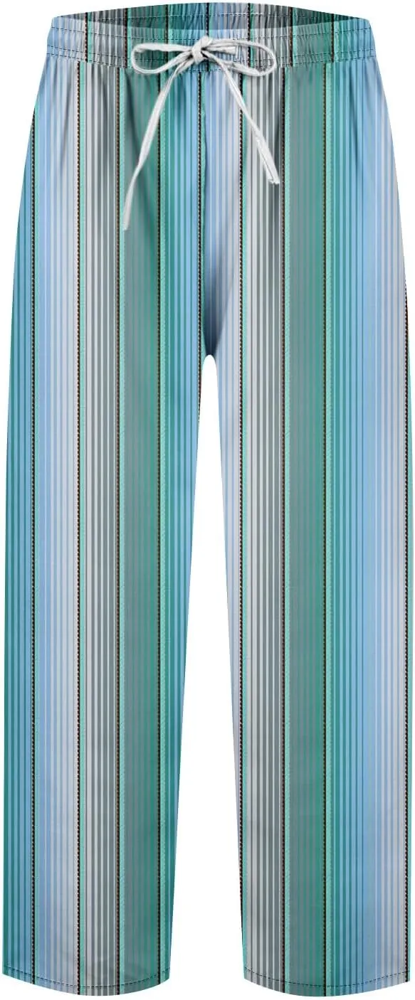 Capri Pants for Women- Elastic Waist Flowy Loose Baggy Workout Light Weight Striped Jogging Stretch Trendy Casual