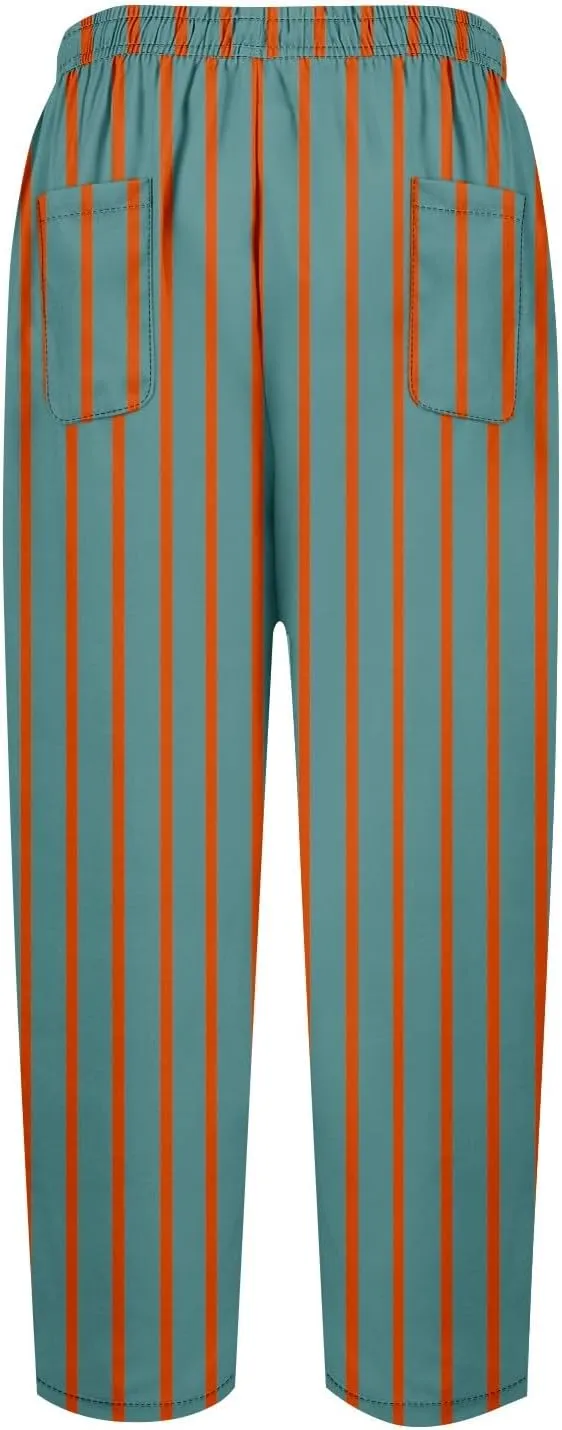 Capri Pants for Women- Elastic Waist Flowy Loose Baggy Workout Light Weight Striped Jogging Stretch Trendy Casual