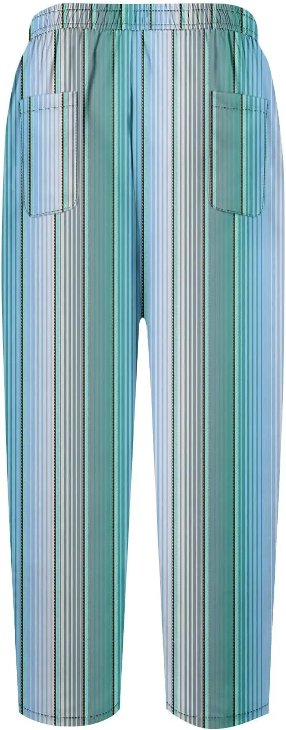 Capri Pants for Women- Elastic Waist Flowy Loose Baggy Workout Light Weight Striped Jogging Stretch Trendy Casual