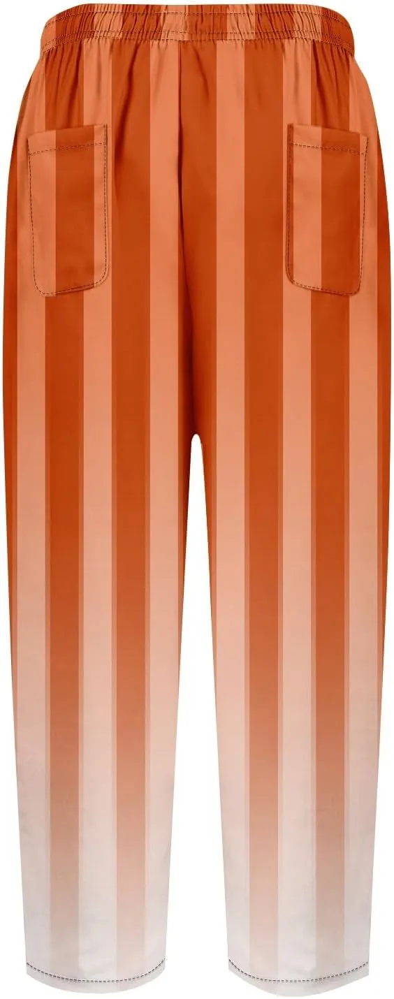 Capri Pants for Women- Flowy with Pockets Loose Casual Travel Trendy Workout Jogging Light Weight Stretch Striped