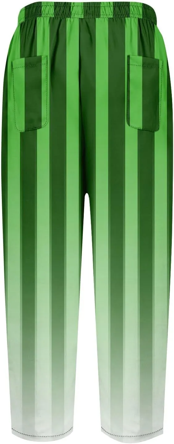 Capri Pants for Women- Flowy with Pockets Loose Casual Travel Trendy Workout Jogging Light Weight Stretch Striped