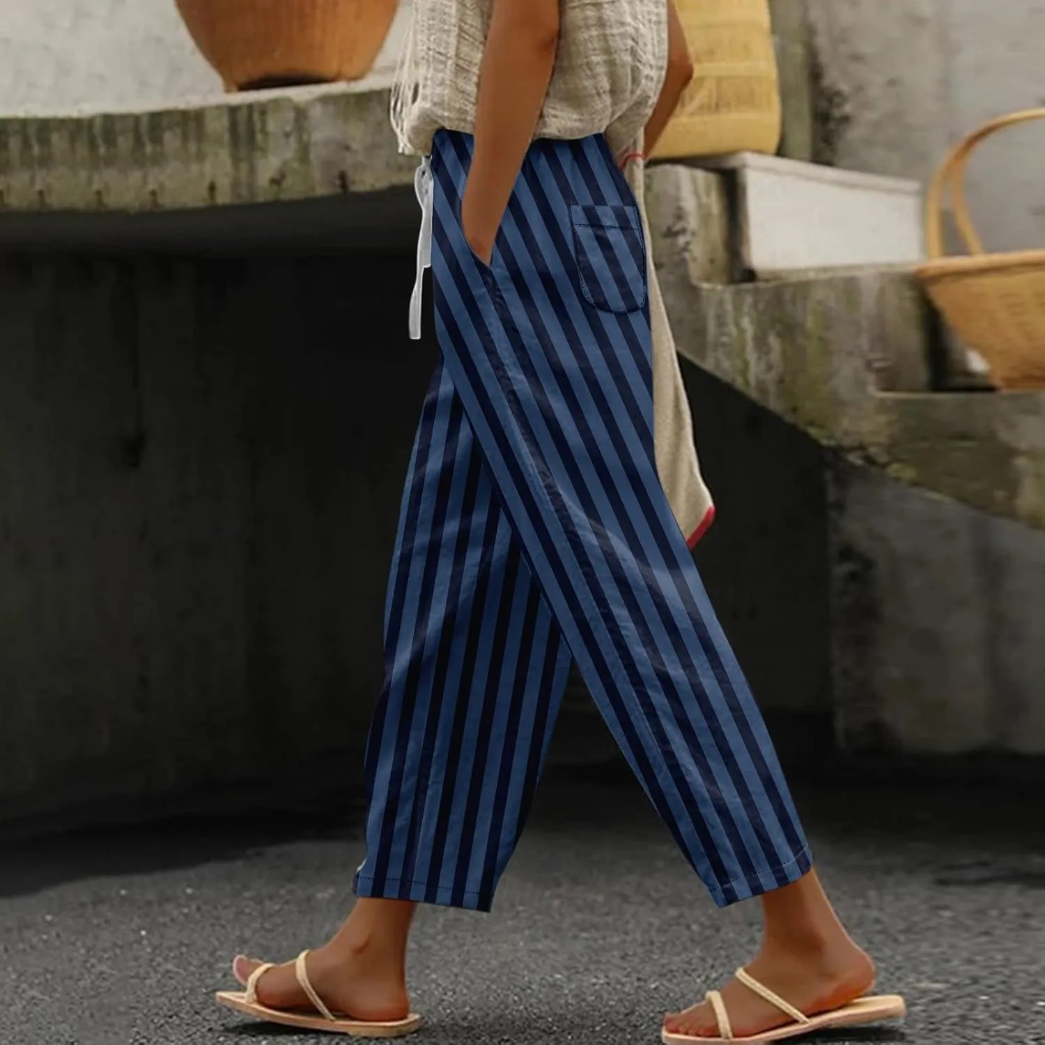 Capri Pants for Women Plus Size- Drawstring Beach Light Weight Stretch Workout Baggy Trendy Jogging Casual Travel