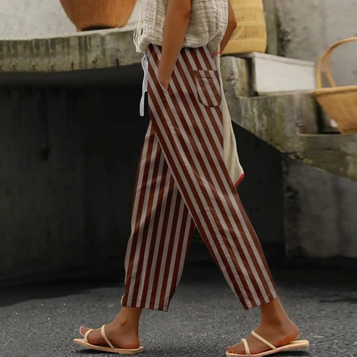 Capri Pants for Women Plus Size- Drawstring Beach Light Weight Stretch Workout Baggy Trendy Jogging Casual Travel