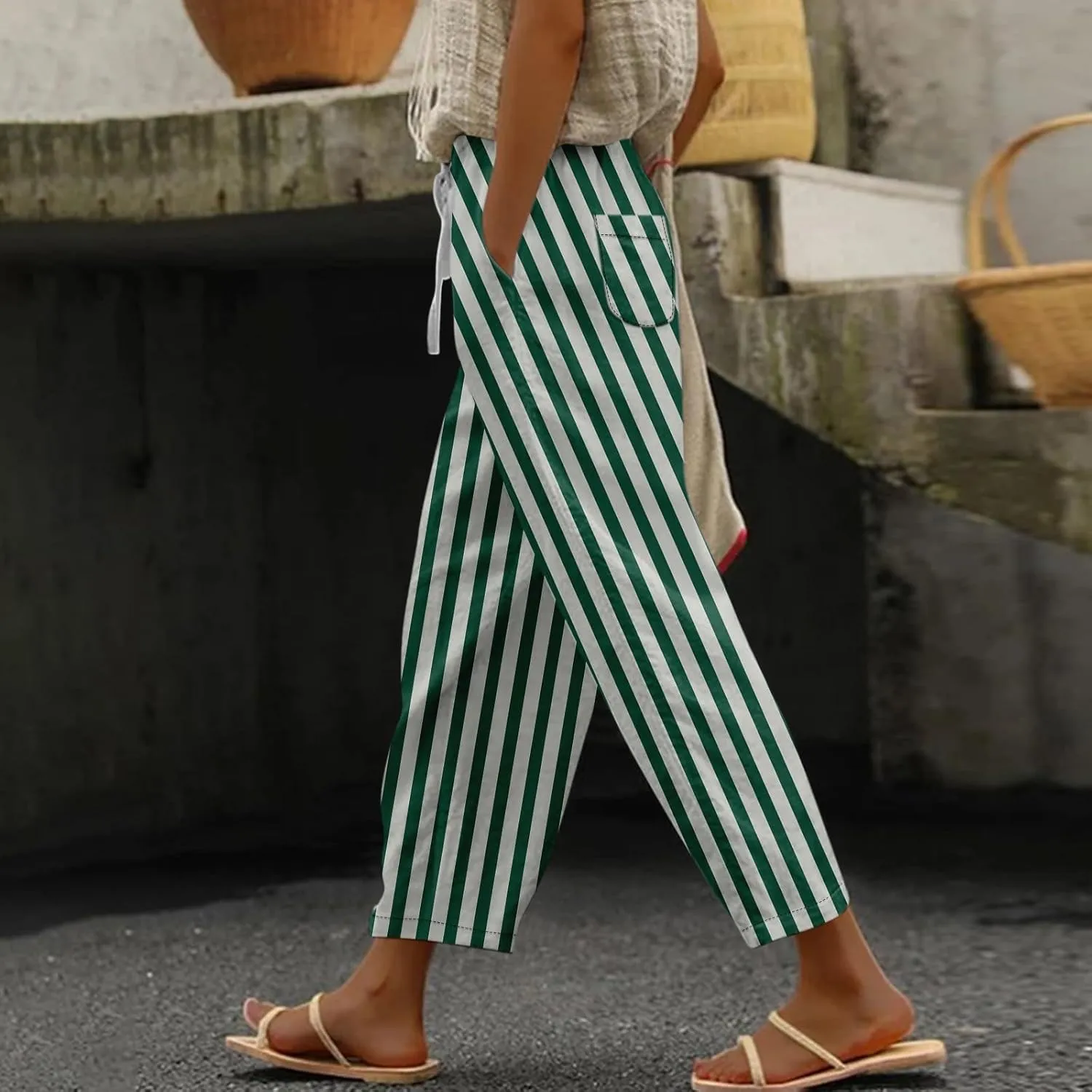 Capri Pants for Women Plus Size- Drawstring Beach Light Weight Stretch Workout Baggy Trendy Jogging Casual Travel