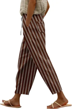 Capri Pants for Women Plus Size- Drawstring Beach Light Weight Stretch Workout Baggy Trendy Jogging Casual Travel