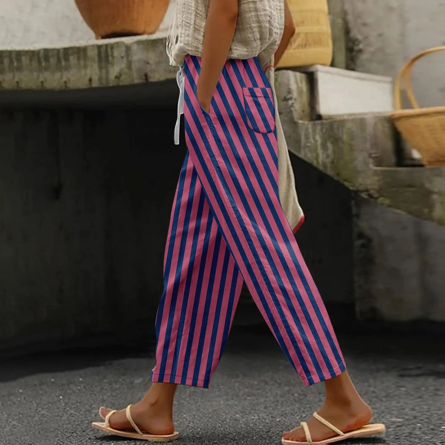 Capri Pants for Women Plus Size- Drawstring Beach Light Weight Stretch Workout Baggy Trendy Jogging Casual Travel