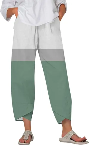 Capri Pants for Women Plus Size- with Pockets Drawstring Trendy Casual Light Weight Baggy Jogging Striped Stretch