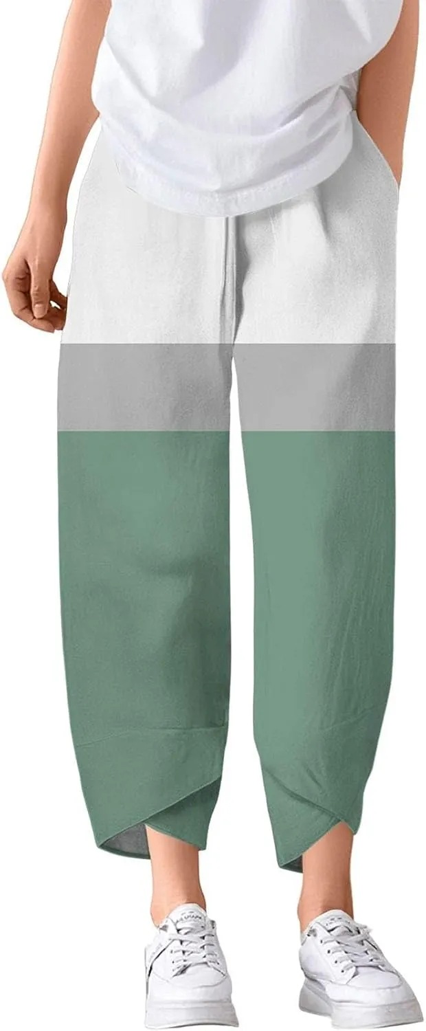 Capri Pants for Women Plus Size- with Pockets Drawstring Trendy Casual Light Weight Baggy Jogging Striped Stretch