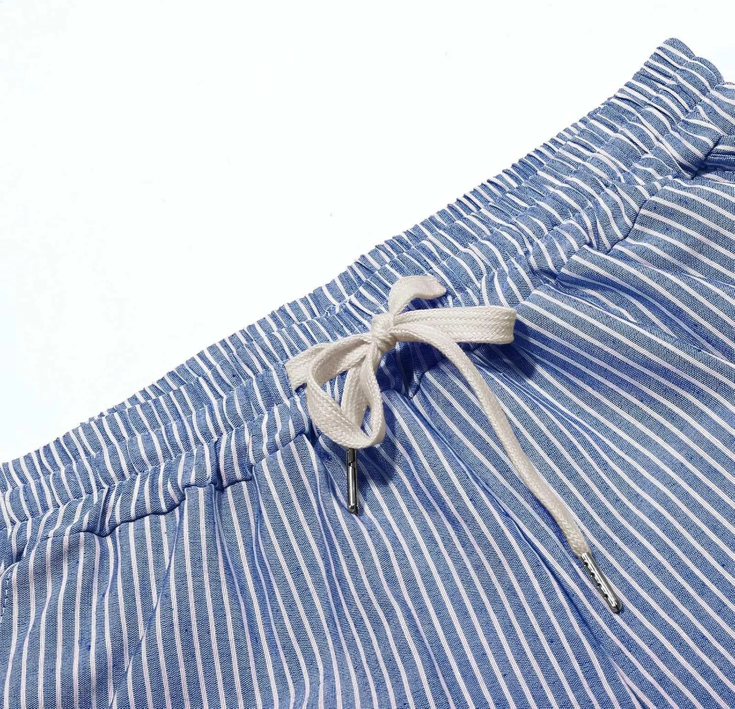 Capris Pants for Women Striped Elastic Waistband High Waistband Pocket Pants Side Nine Point Loose Casual