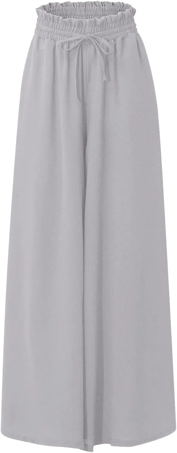 Casual Drawstring Joggers for Womens Lightweight Wide Leg Flowy Lounge Pants with Pockets Simple Stylish Cotton Linen Trouser