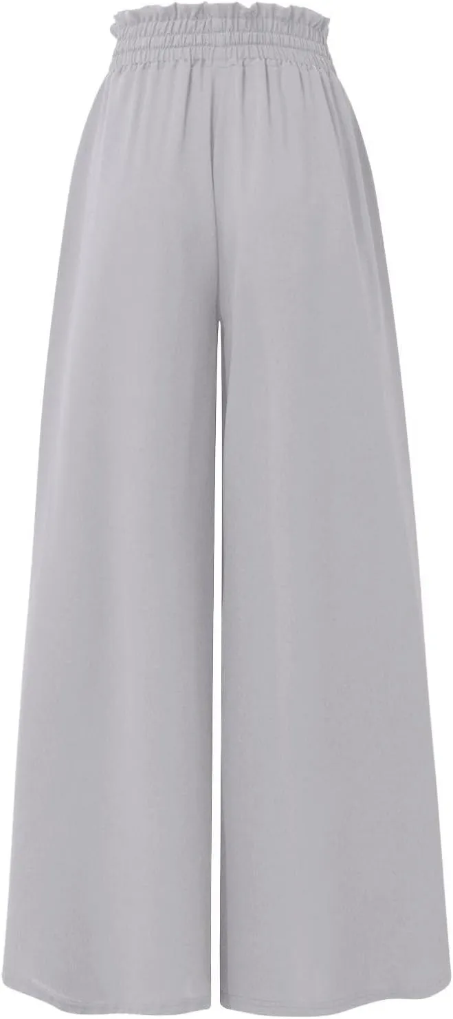 Casual Drawstring Joggers for Womens Lightweight Wide Leg Flowy Lounge Pants with Pockets Simple Stylish Cotton Linen Trouser