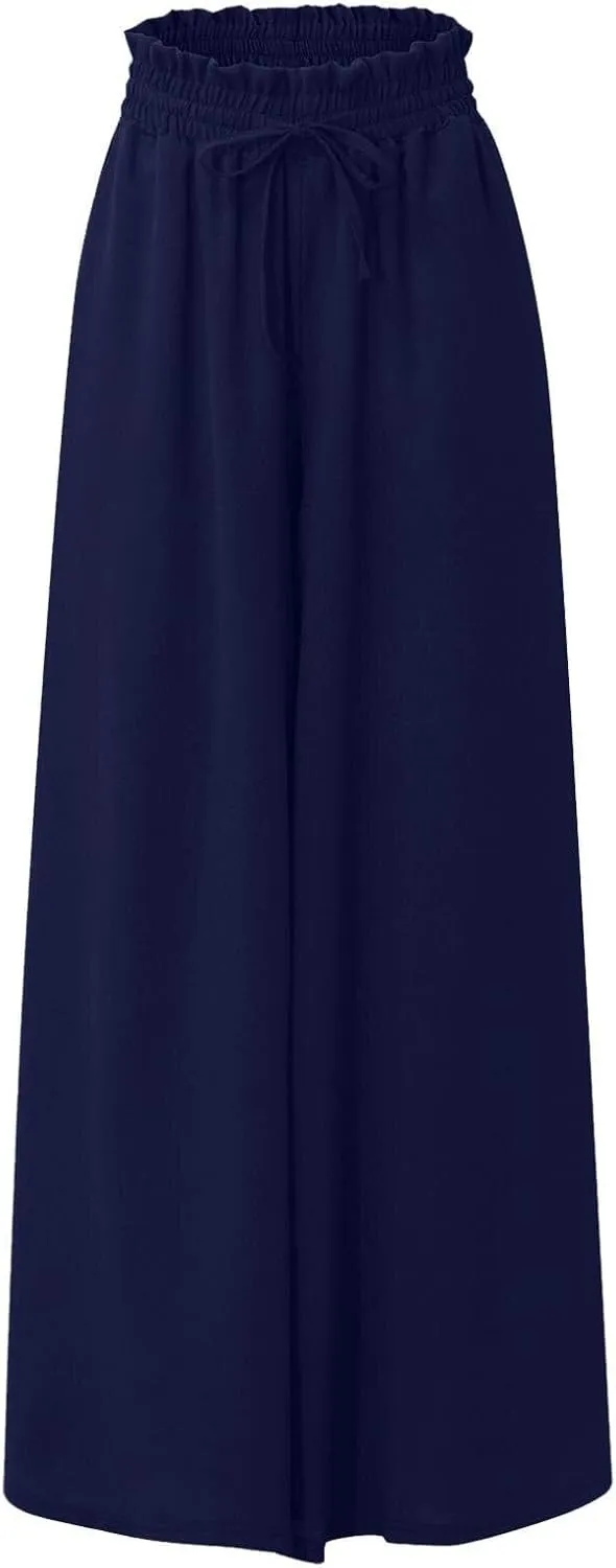 Casual Drawstring Joggers for Womens Lightweight Wide Leg Flowy Lounge Pants with Pockets Simple Stylish Cotton Linen Trouser