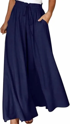 Casual Drawstring Joggers for Womens Lightweight Wide Leg Flowy Lounge Pants with Pockets Simple Stylish Cotton Linen Trouser