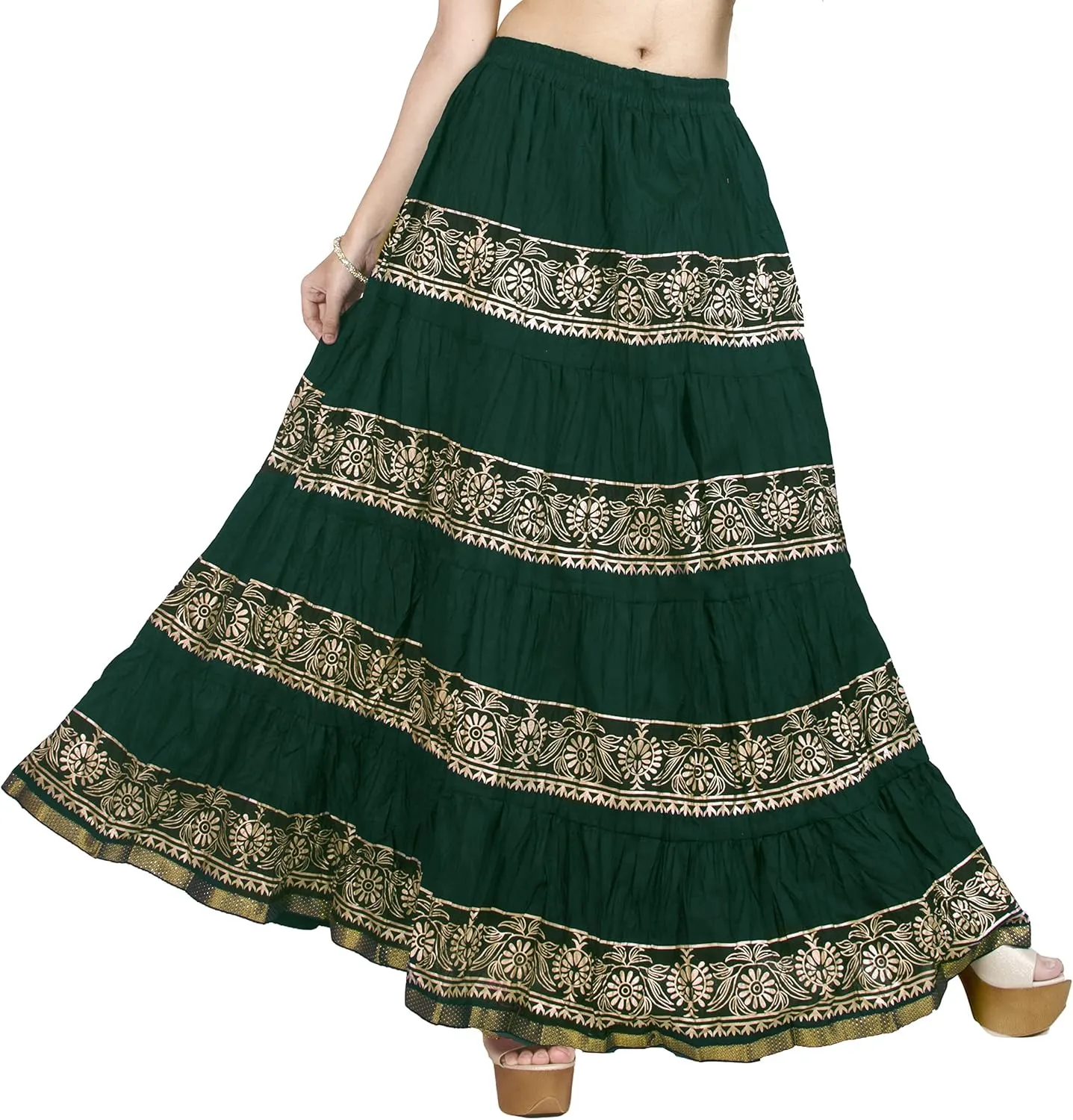 Chandrakala Flowy Long Skirt for Women A Line Casual Beach Party Holiday Maxi Skirts (S113-P)
