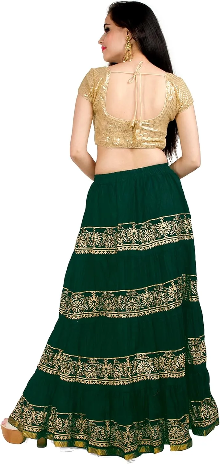 Chandrakala Flowy Long Skirt for Women A Line Casual Beach Party Holiday Maxi Skirts (S113-P)