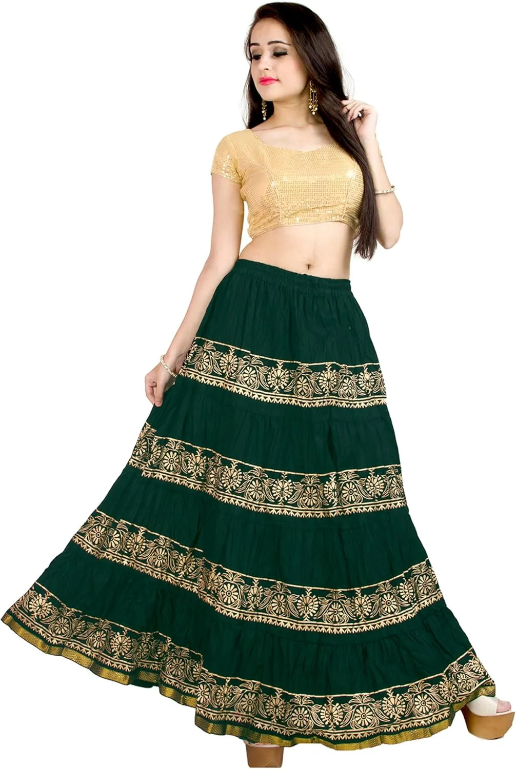 Chandrakala Flowy Long Skirt for Women A Line Casual Beach Party Holiday Maxi Skirts (S113-P)