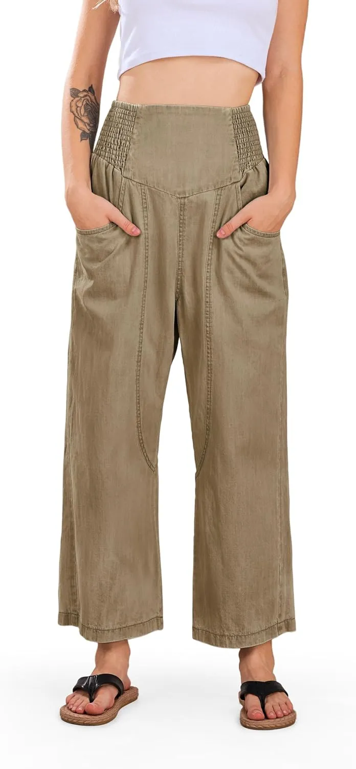 CHARTOU Denim Harem Pants for Women Loose Fit Wide Leg Cropped Barrel Jeans
