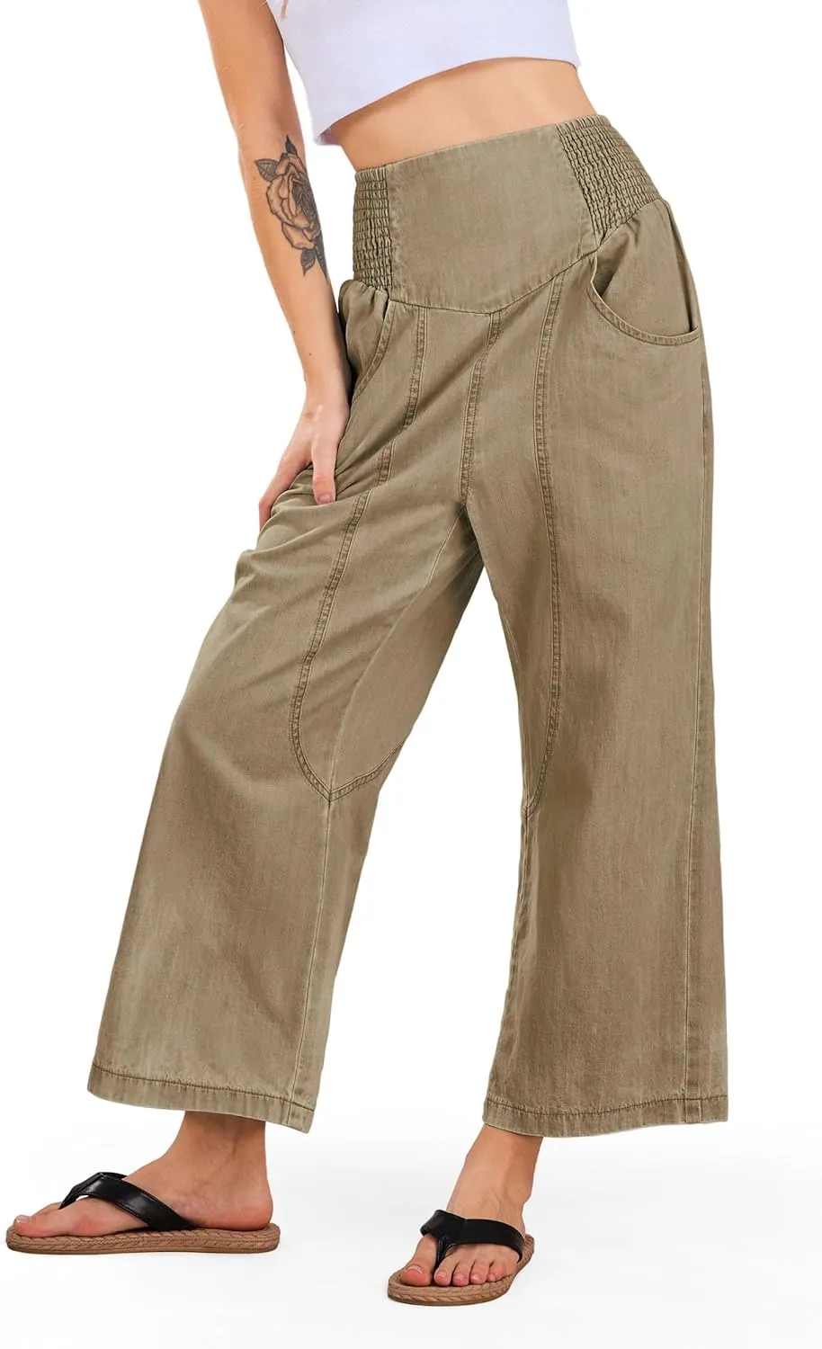 CHARTOU Denim Harem Pants for Women Loose Fit Wide Leg Cropped Barrel Jeans