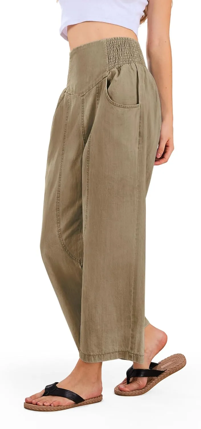 CHARTOU Denim Harem Pants for Women Loose Fit Wide Leg Cropped Barrel Jeans