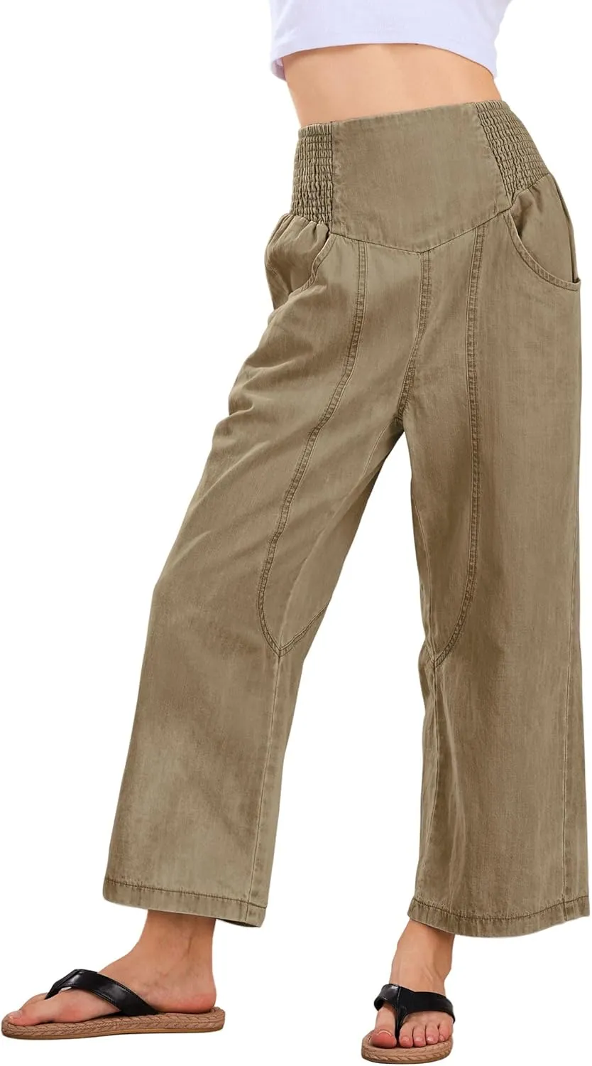 CHARTOU Denim Harem Pants for Women Loose Fit Wide Leg Cropped Barrel Jeans