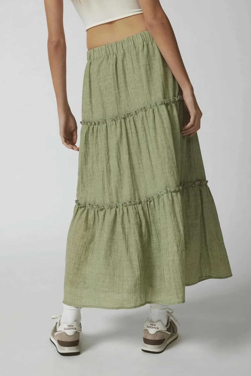 CHARTOU Women's Summer Boho Elastic High Waist Tiered Long Skirt Pleated Flowy Swing A Line Beach Maxi Skirt
