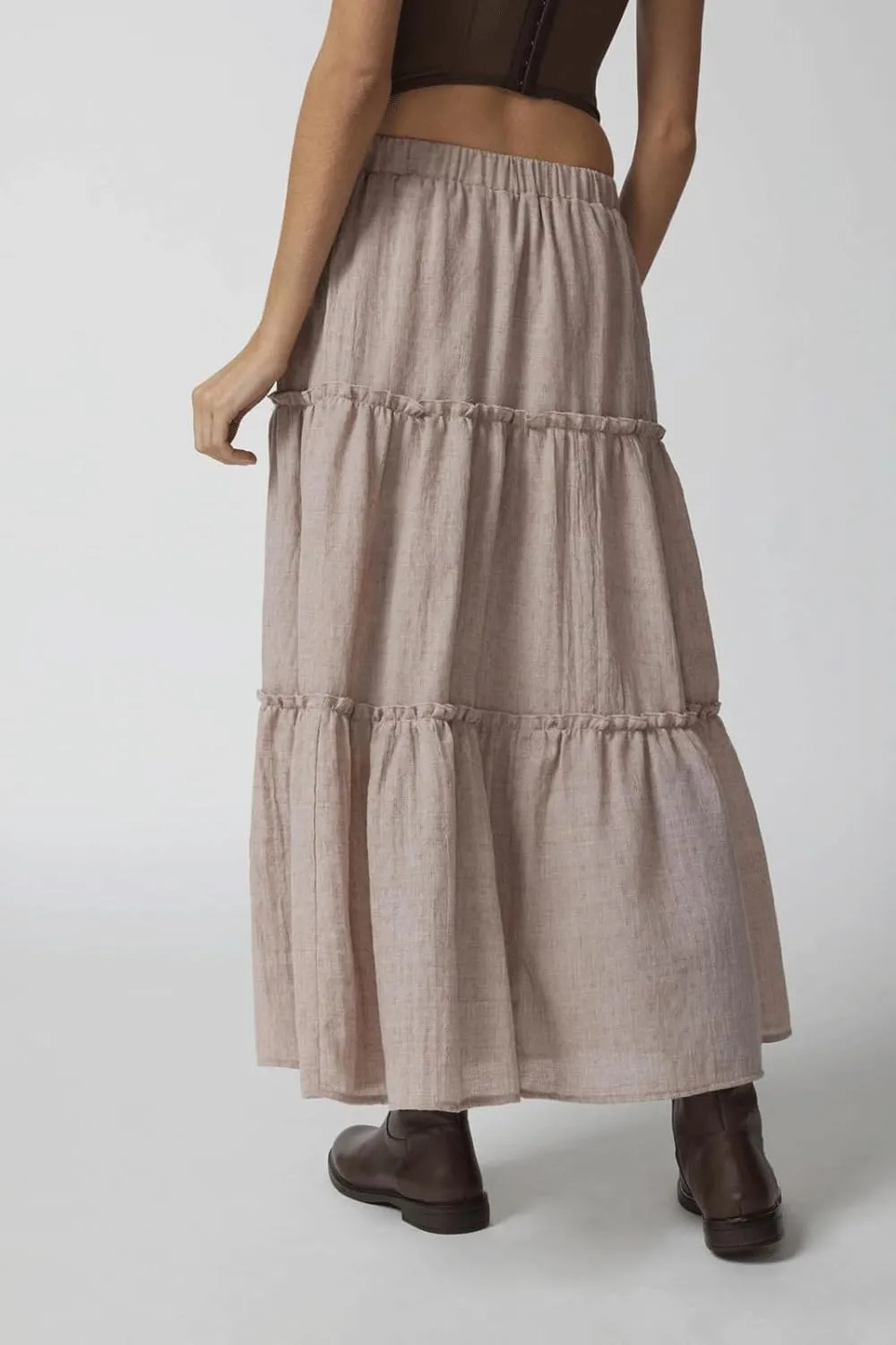 CHARTOU Women's Summer Boho Elastic High Waist Tiered Long Skirt Pleated Flowy Swing A Line Beach Maxi Skirt