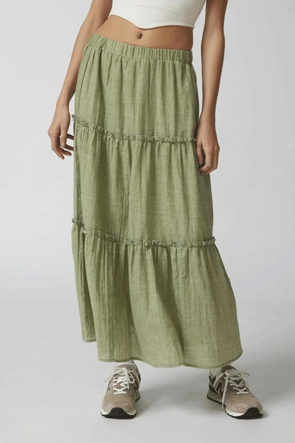 CHARTOU Women's Summer Boho Elastic High Waist Tiered Long Skirt Pleated Flowy Swing A Line Beach Maxi Skirt