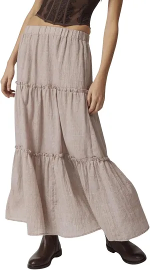 CHARTOU Women's Summer Boho Elastic High Waist Tiered Long Skirt Pleated Flowy Swing A Line Beach Maxi Skirt