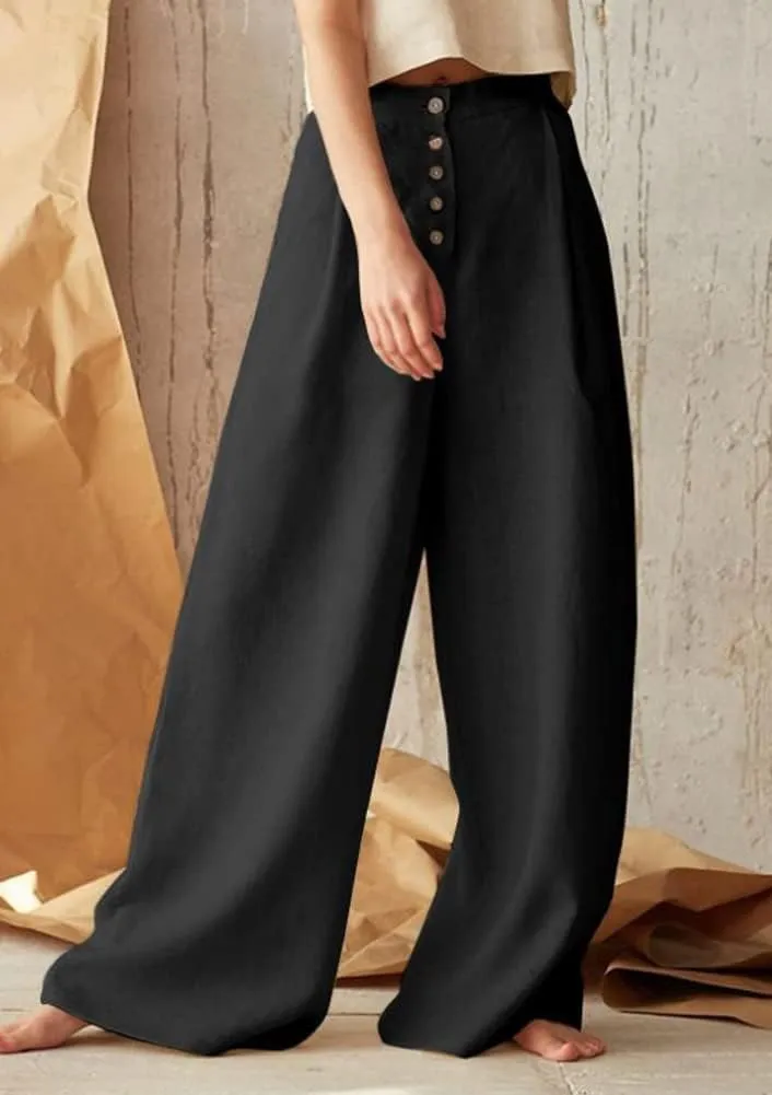 chouyatou Women's Summer High Waisted Cotton Linen Palazzo Wide Leg Casual Pants with Pockets