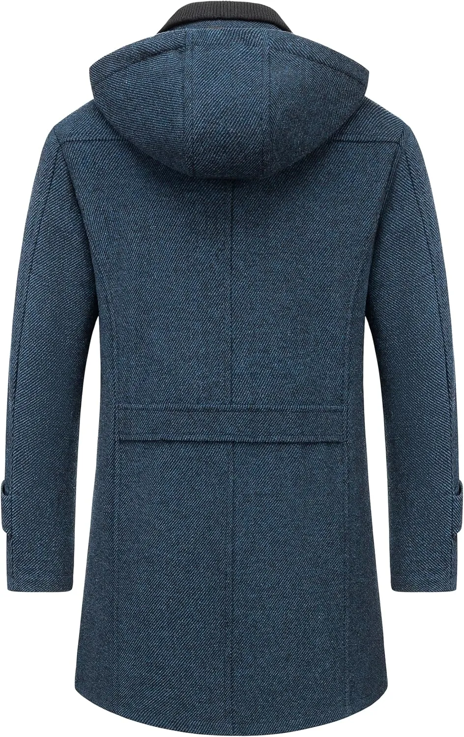 Chrisuno Men's Classic Long Pea Coat Warm Wool Blend Winter Trench Coat Single Breasted Overcoat with Detachable Collar