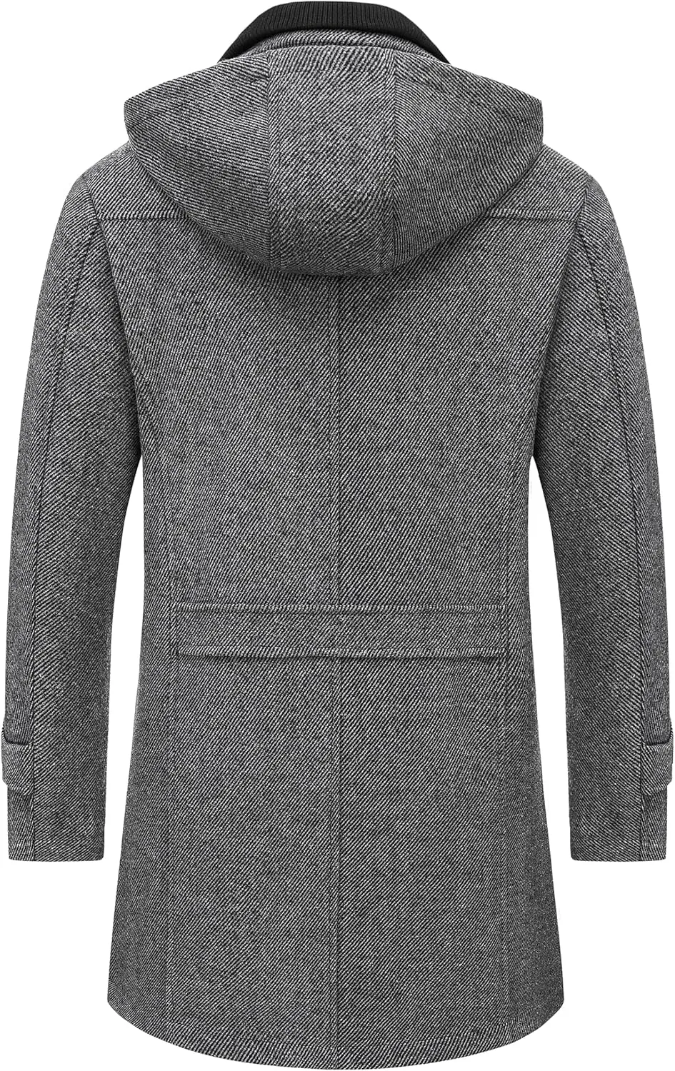 Chrisuno Men's Classic Long Pea Coat Warm Wool Blend Winter Trench Coat Single Breasted Overcoat with Detachable Collar