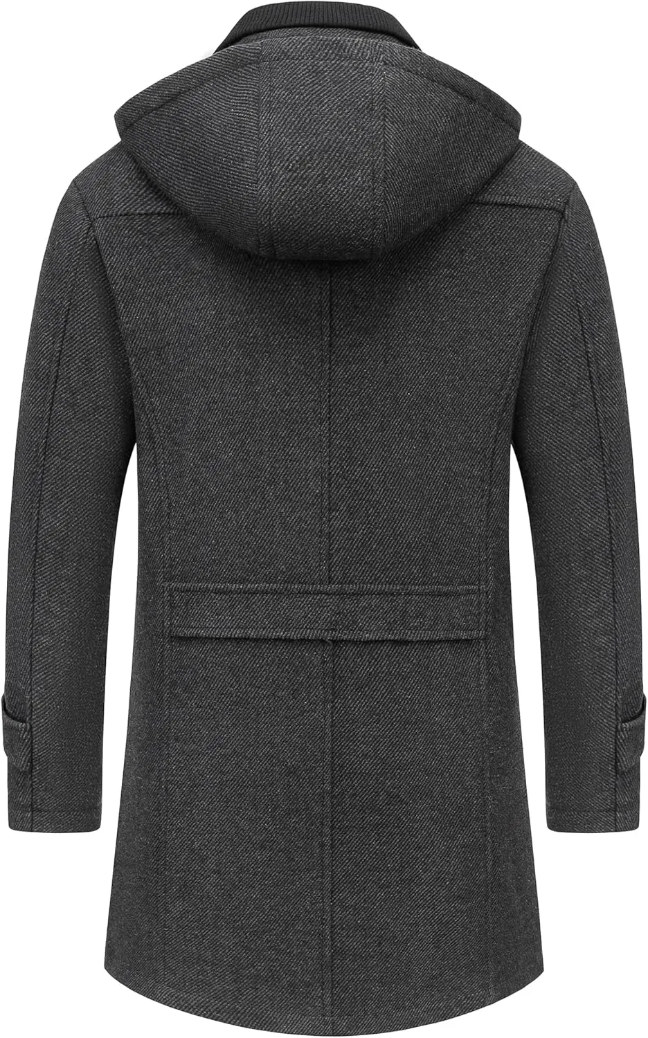 Chrisuno Men's Classic Long Pea Coat Warm Wool Blend Winter Trench Coat Single Breasted Overcoat with Detachable Collar