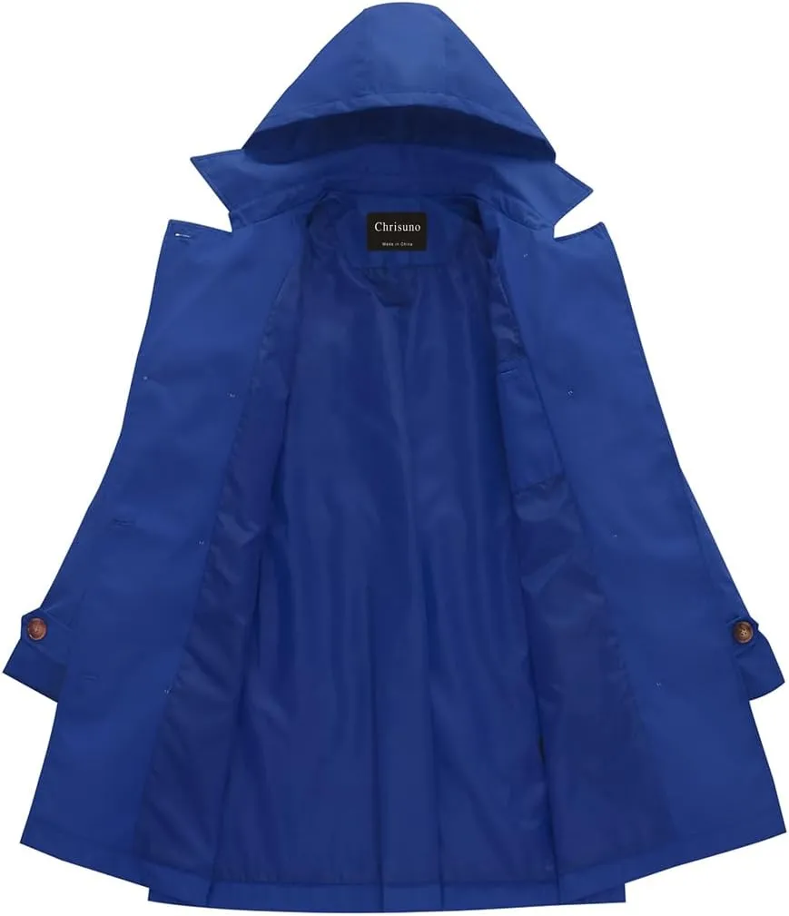 Chrisuno Women's Plus Size Double Breasted Trench Coats Mid-Length Belted Overcoat Dress Jacket with Detachable Hood