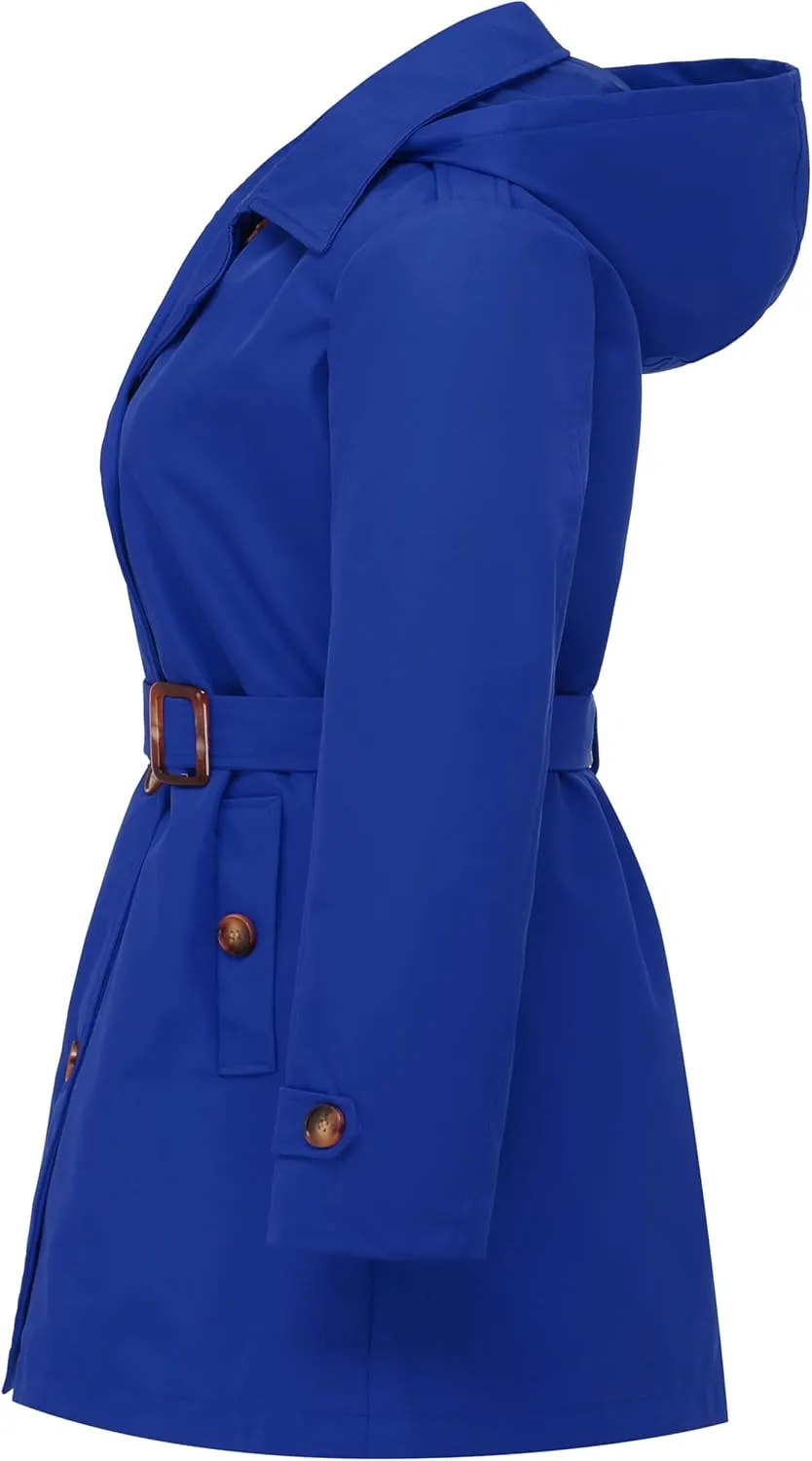 Chrisuno Women's Plus Size Double Breasted Trench Coats Mid-Length Belted Overcoat Dress Jacket with Detachable Hood