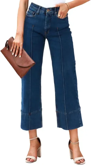 Cicy Bell Womens Baggy Wide Leg Cropped Jeans Casual High Waisted Loose Vintage Denim Pants with Pockets